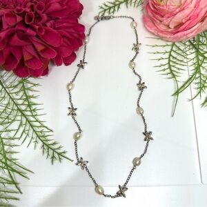 Vintage⚜️Sterling Silver & Pearl Charm Chain Necklace